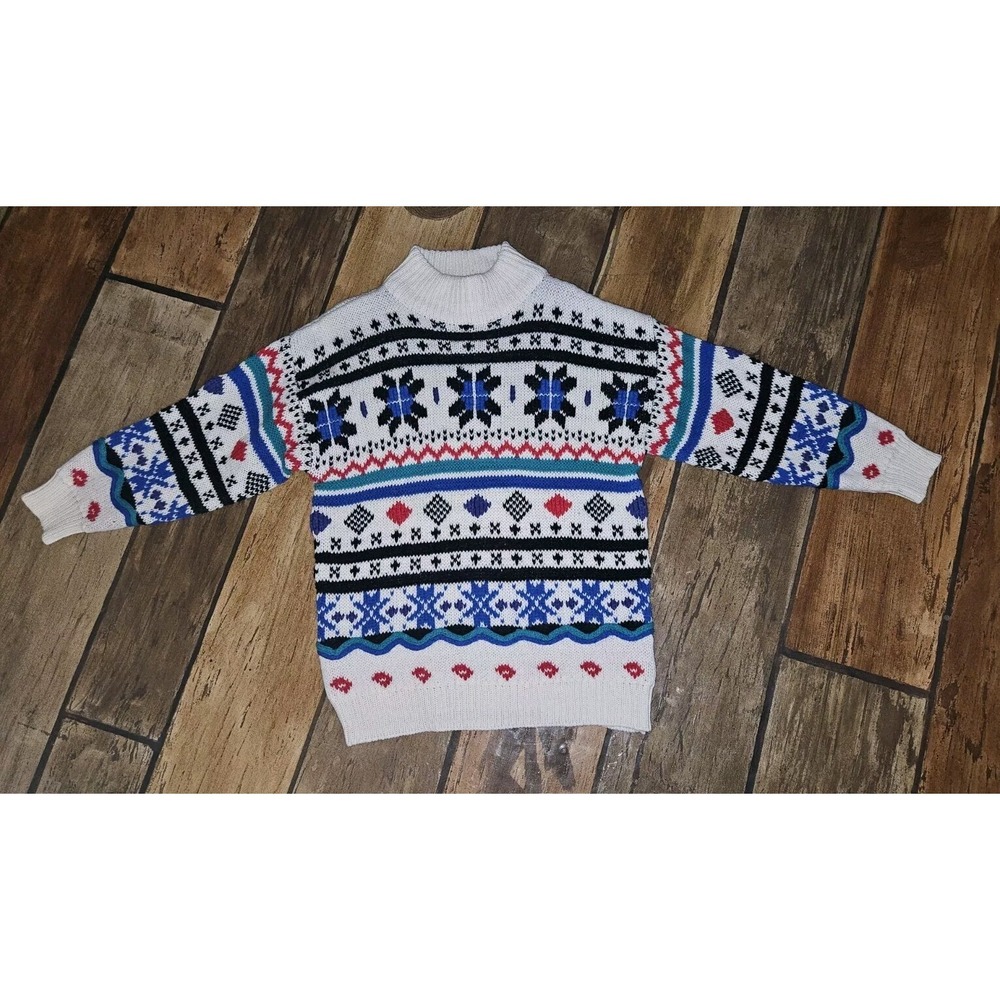 VTG 1980s SUSANN D HANDKNIT Sweater OVERSIZE Winter Design‎ Sz Med But Oversized